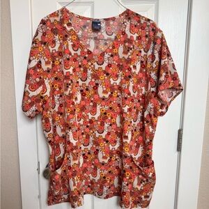 ZOE + CHLOE Colorful Llama Print Scrub Top